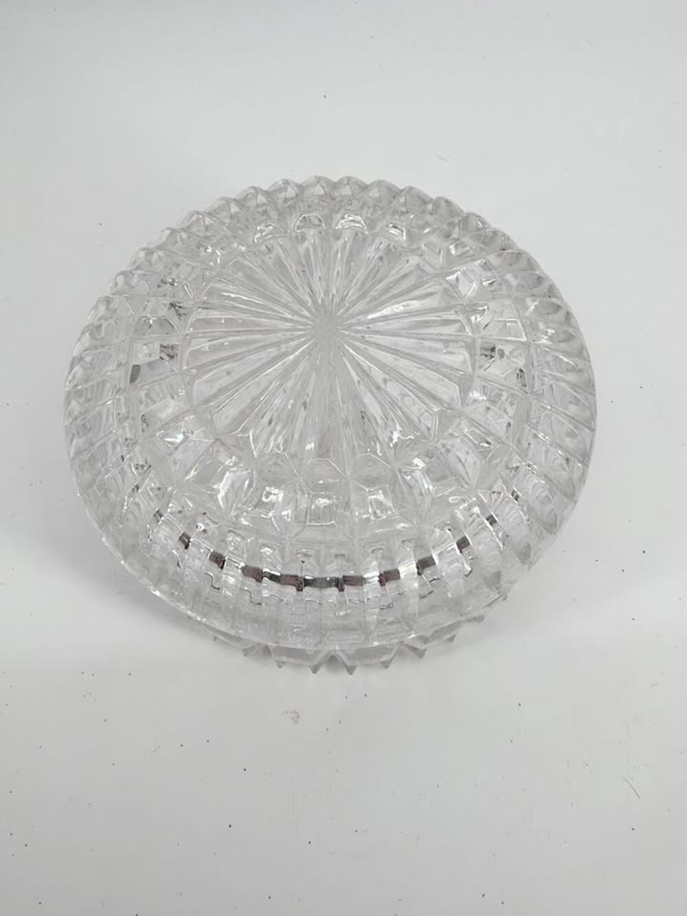 Vintage Circular Shaped Cut Clear Crystal Trinket Box With Lid